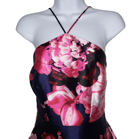 By & By Juniors Sz 5 Navy/Pink Floral Halter Formal Dress (1789) - Picture 4 of 8